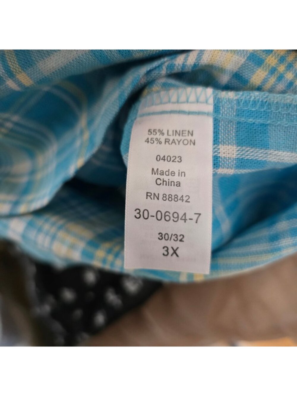 Woman Within 3X Womens Short Sleeve Plaid Button-Down Shirt Blue Linen Blend - Picture 3 of 4